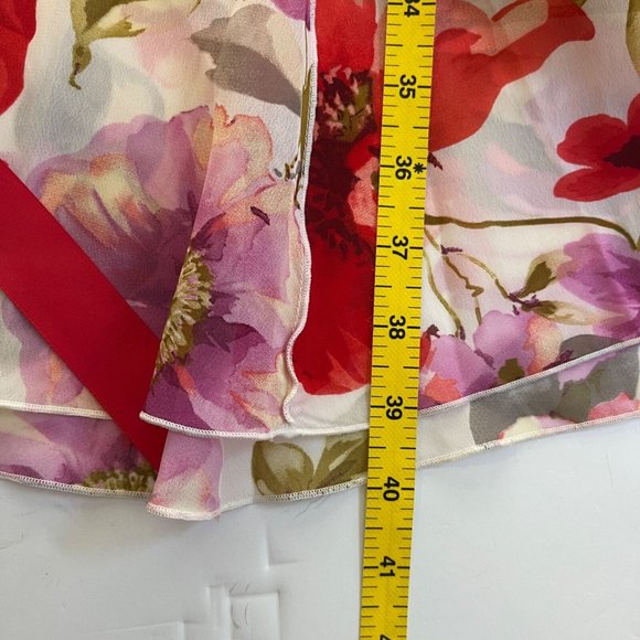 Sandra Darren Sheer Floral Panel Dress & Sweater set 12 Ivory Orange Flare Lined - Picture 10 of 12